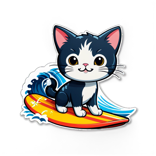 Ride the Wave of Cuteness! Meet the Surfing Cat Sticker That Will Brighten Your Day!