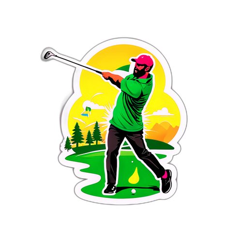 En dynamisk klistremerke av en golfspiller i aksjon