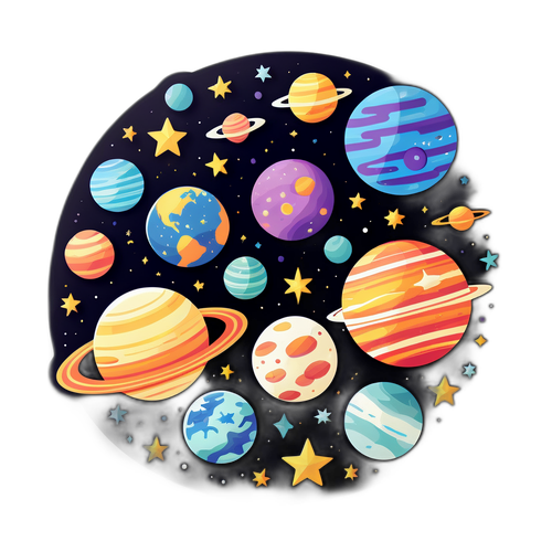 Adesivo a tema cosmico con pianeti, stelle e galassie