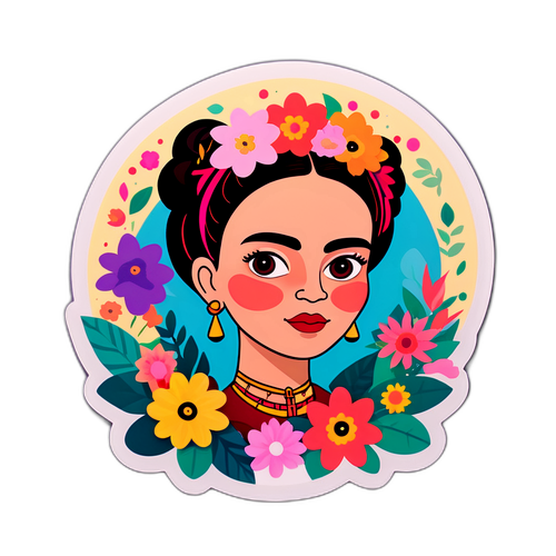 Elegant klistermärke av Frida Eldeberink med blommor och konstmaterial