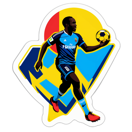 Силуэт Сейду Думбия с мячом, с лозунгом "Будь лучшим!"