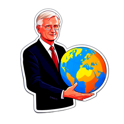 Illustration av Carl Bildt med en glob