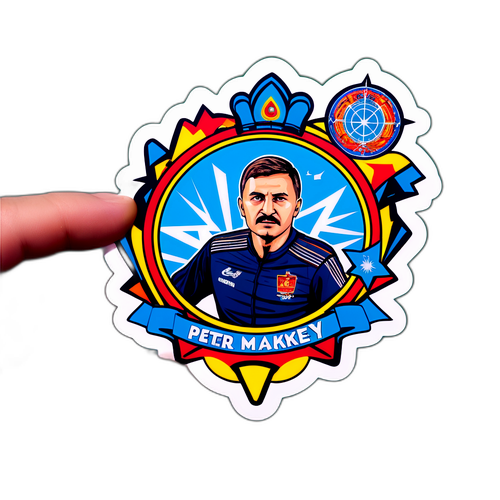 Наклейка с Петром Маккеевым на фоне Оренбурга