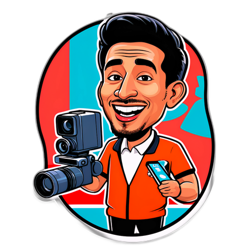 קריקטורה משחקית של ינון מגל מדווח חי מאירוע ספורט