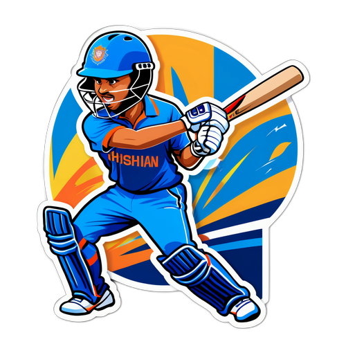 Stiker Bergaya Ishan Kishan Hitting a Six
