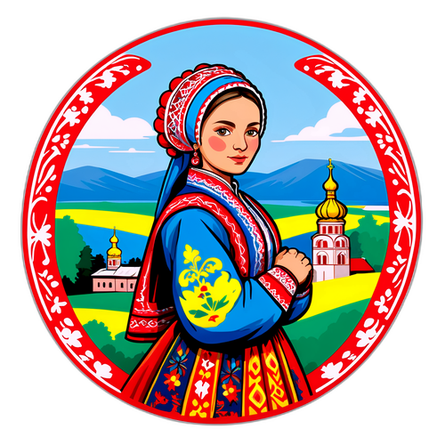 Стікеры з традиційним українським одягом та краєвидом Брянська