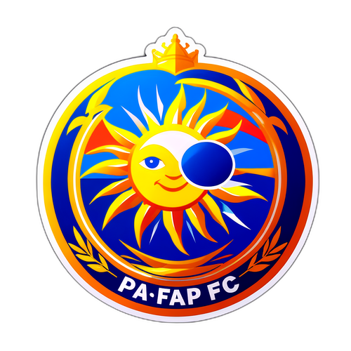 Sticker met het Pafos FC-embleem en een stralende zon