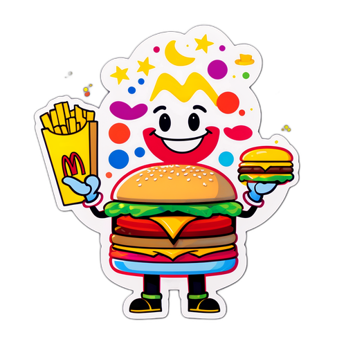 Wesoła naklejka przedstawiająca uśmiechniętego mascota McDonald's