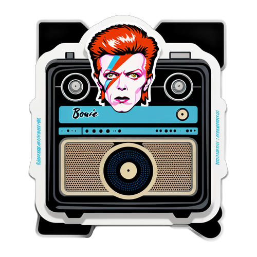 Shocking Throwback: Celebrate "Classic Rock Legends" with Bowie and Queen on this Retro Radio Sticker!