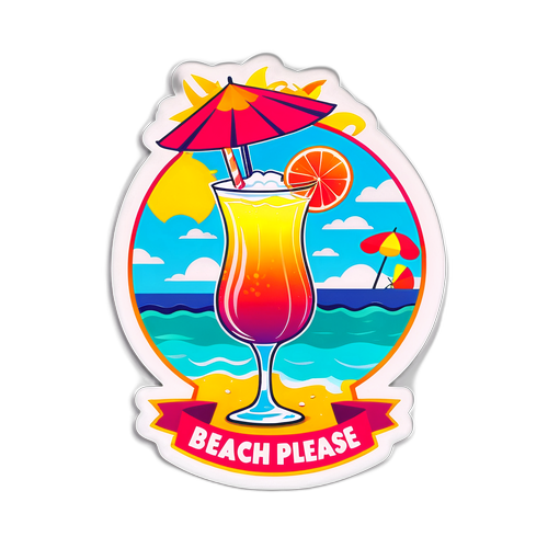 Sticker cu un plajist și un cocktail colorat