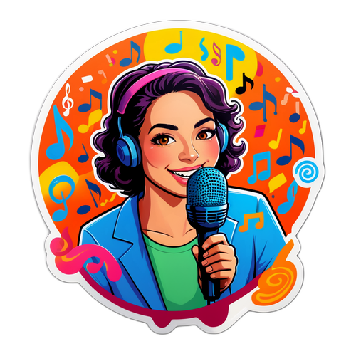 מדבקת פורטרט של קורין אלעל עם מיקרופון