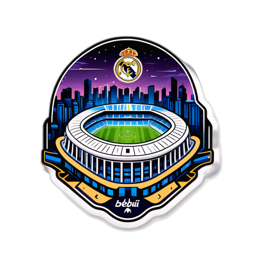 Sticker ya Real Madrid: Uwanja wa Santiago Bernabéu ulioangaziwa usiku