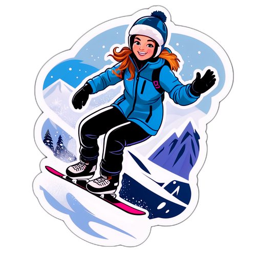Ilustrace Maddie Mastro při snowboardingu