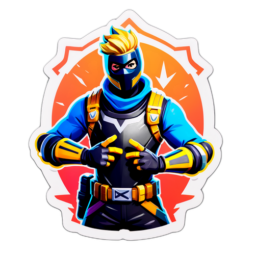 Un autocollant représentant un personnage de Fortnite dans un costume épique en pose victorieuse