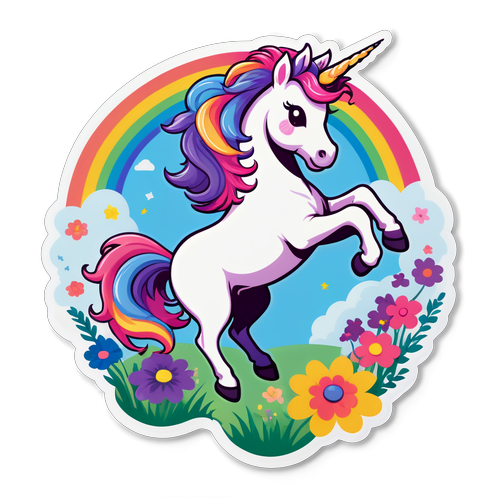 Whimsical Unicorn with Pastel Rainbow Hair Leaping