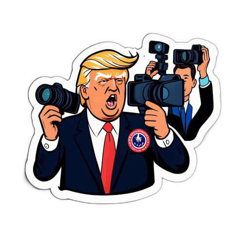 Humorvoller Aufkleber von Donald Trump mit Fotografen