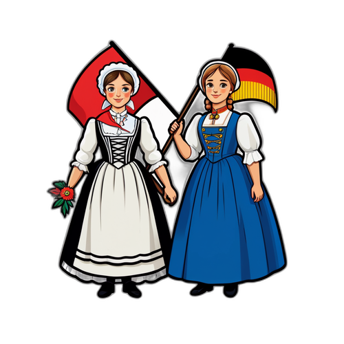 Franse en Duitse vrouwen in traditionele kleding