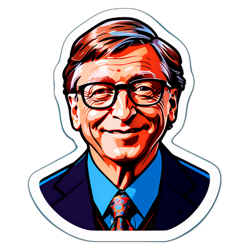 מדבקה רטרו של ביל גייטס עם גאדג'טים טכנולוגיים