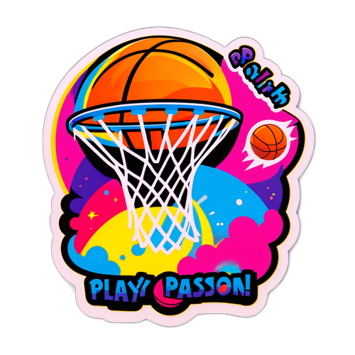 Sticker cu un baschet zburând spre inel