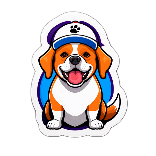 Sticker vui nhộn với chó đeo mũ bóng đá