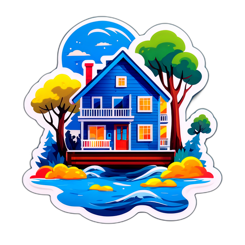Sticker Pemandangan Banjir yang Berwarna-warni