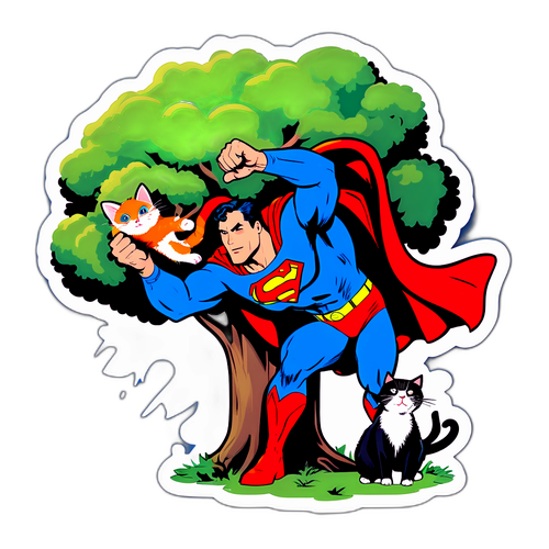 Superman räddar en katt från ett träd