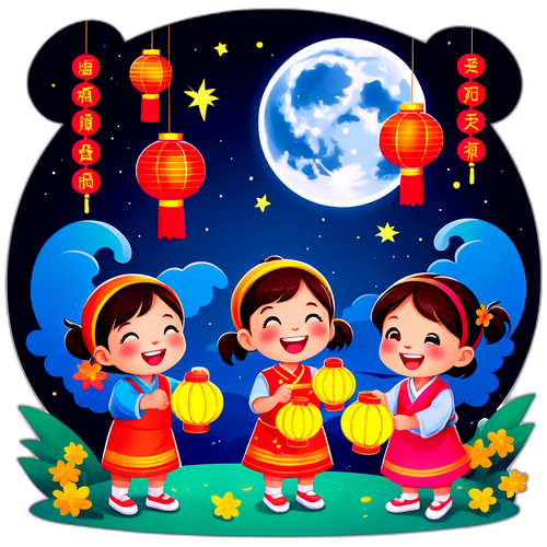 Decal Lễ hội Trung Thu với trẻ em cầm đèn lồng