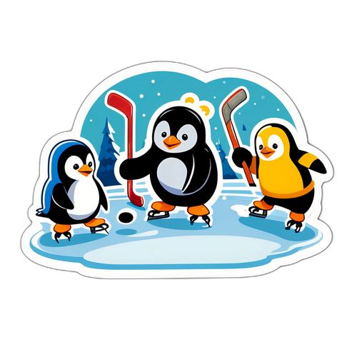 Penguins Playing Ice Hockey
