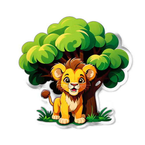 גזר דין של גורי אריה מאחורי עץ