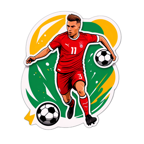 Nálepka inspirovaná Jakubem Menšíkem hrajícím fotbal