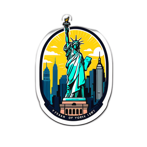 Návrh samolepky z New Yorku, symbol Sochy svobody a mrakodrapy