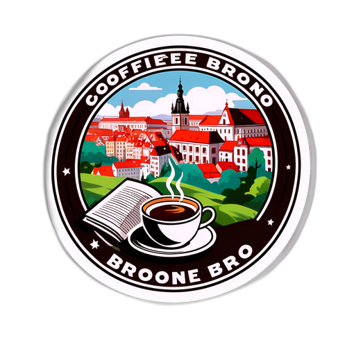 Sticker van Brno met koffie en boeken