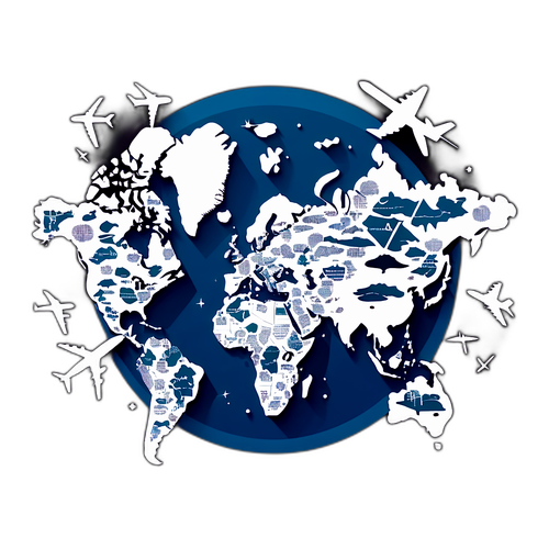 En kul Flightradar-grafikk med forenklede fly som flyr over et kart, som illustrerer global reise.
