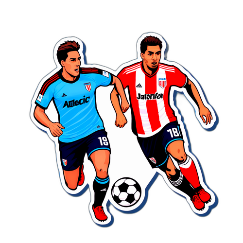 Diseño de adhesivo que muestra un partido de fútbol entre Atlético Tucumán y River Plate