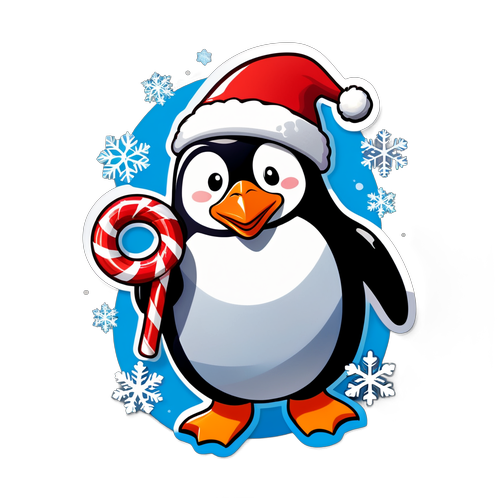 Masayang Penguin na Naka-Santa Hat