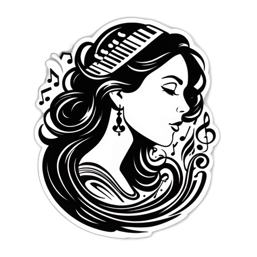 Diseño atractivo de la silueta de Lourdes Arrieta rodeada de notas musicales