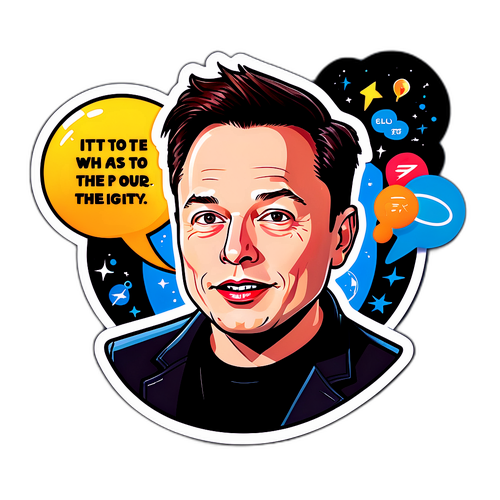 En tegneserie Elon Musk klistremerke med sitater om teknologi