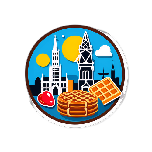 Sticker représentant Bruxelles avec l'Atomium et des gaufres