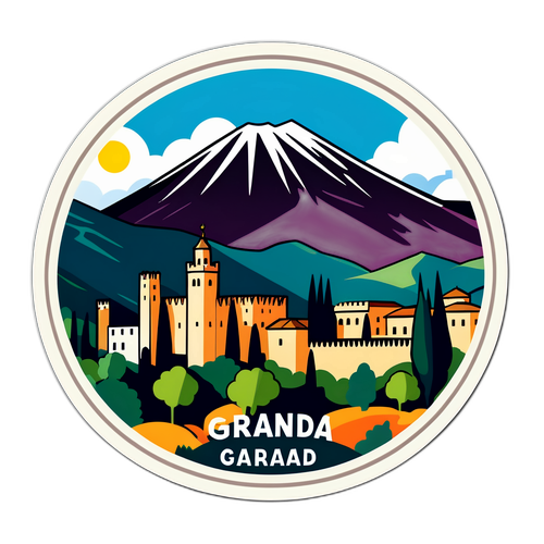 Sticker van Granada met de Alhambra en de Sierra Nevada
