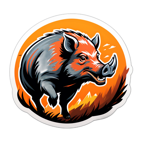 Autocollant de sanglier stylisé en pleine course
