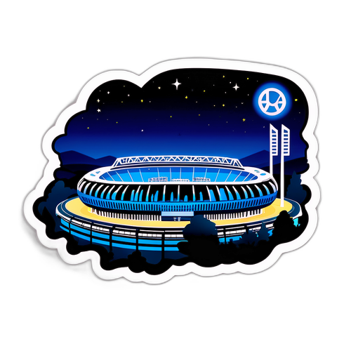 Paysaj nocturn cu Stadionul Santiago Bernabéu iluminat