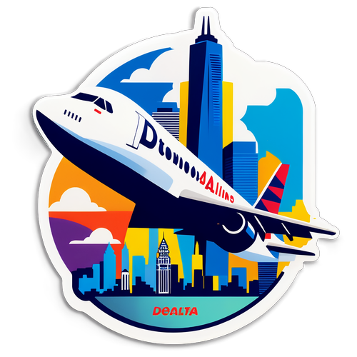 Colorful Delta Airlines Plane Sticker with Toronto Skyline