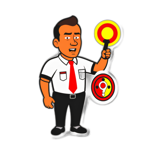 축구 경기에서 경고등을 들고 있는 심판