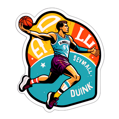 Retro-sticker med handbollsspelare som gör en dunk