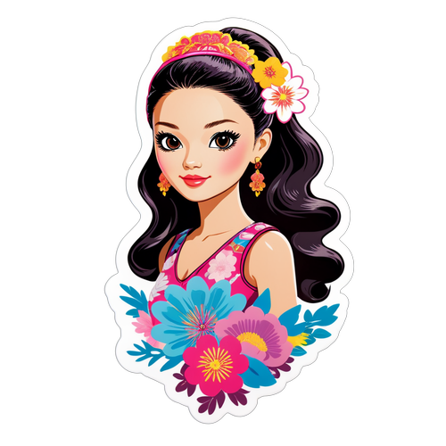 Kunstnerisk sticker af Barbie Hsu med blomstrende elementer