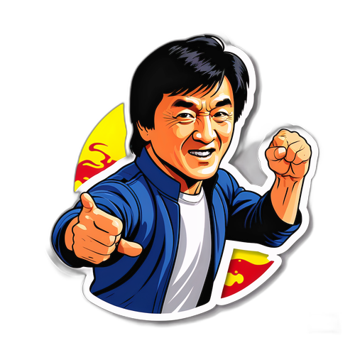 Un adhesivo con la icónica imagen de Jackie Chan