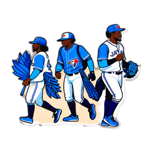 トロント・ブルージェイズの選手たちが街を歩く楽しげなイラスト