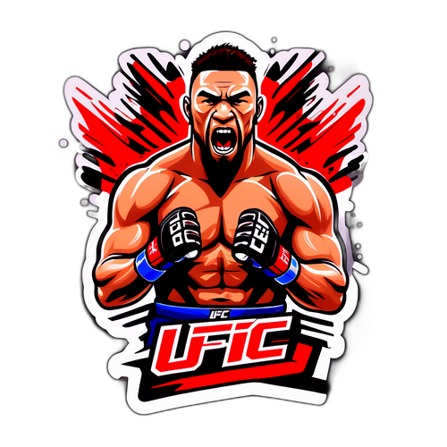 Дизайн наклейки UFC 322 с грозным бойцом в клетке