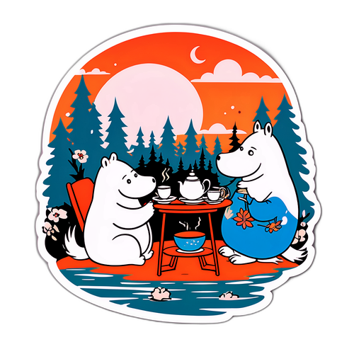 ムーミンキャラクターが楽しむお茶のシーン