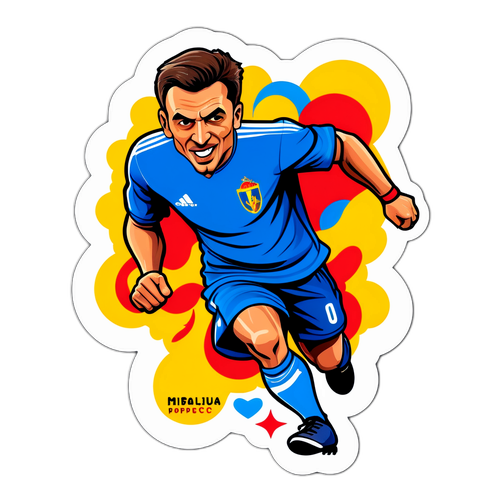 Caricatură a lui Mihai Popescu driblând adversarii